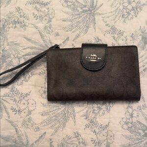 Coach Dark Leather Wristlet